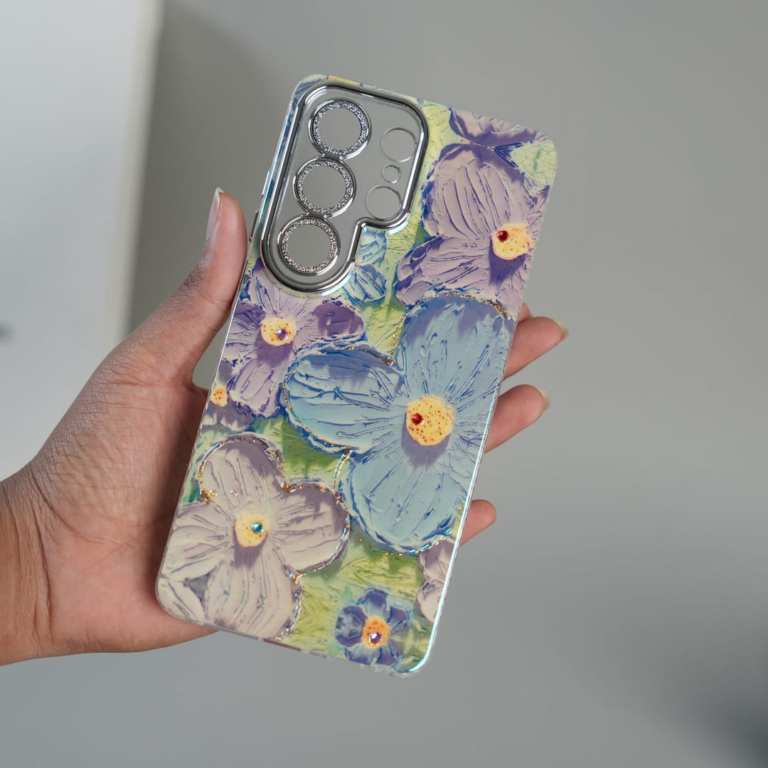FRATO Galaxy Ultra Series Galaxy Ultra Series Luxury 3D Oil Painting Floral Design Glitter Lens Protection Stand Cover