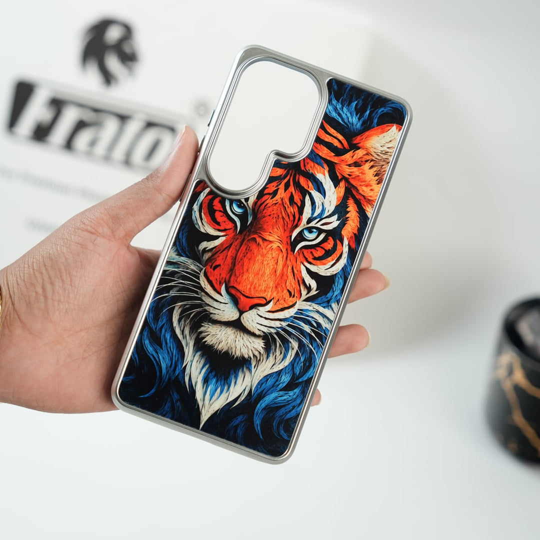 FRATO Galaxy Ultra Series S24 Ultra Galaxy Ultra Series Tiger Face Silver Chrome Armor Case