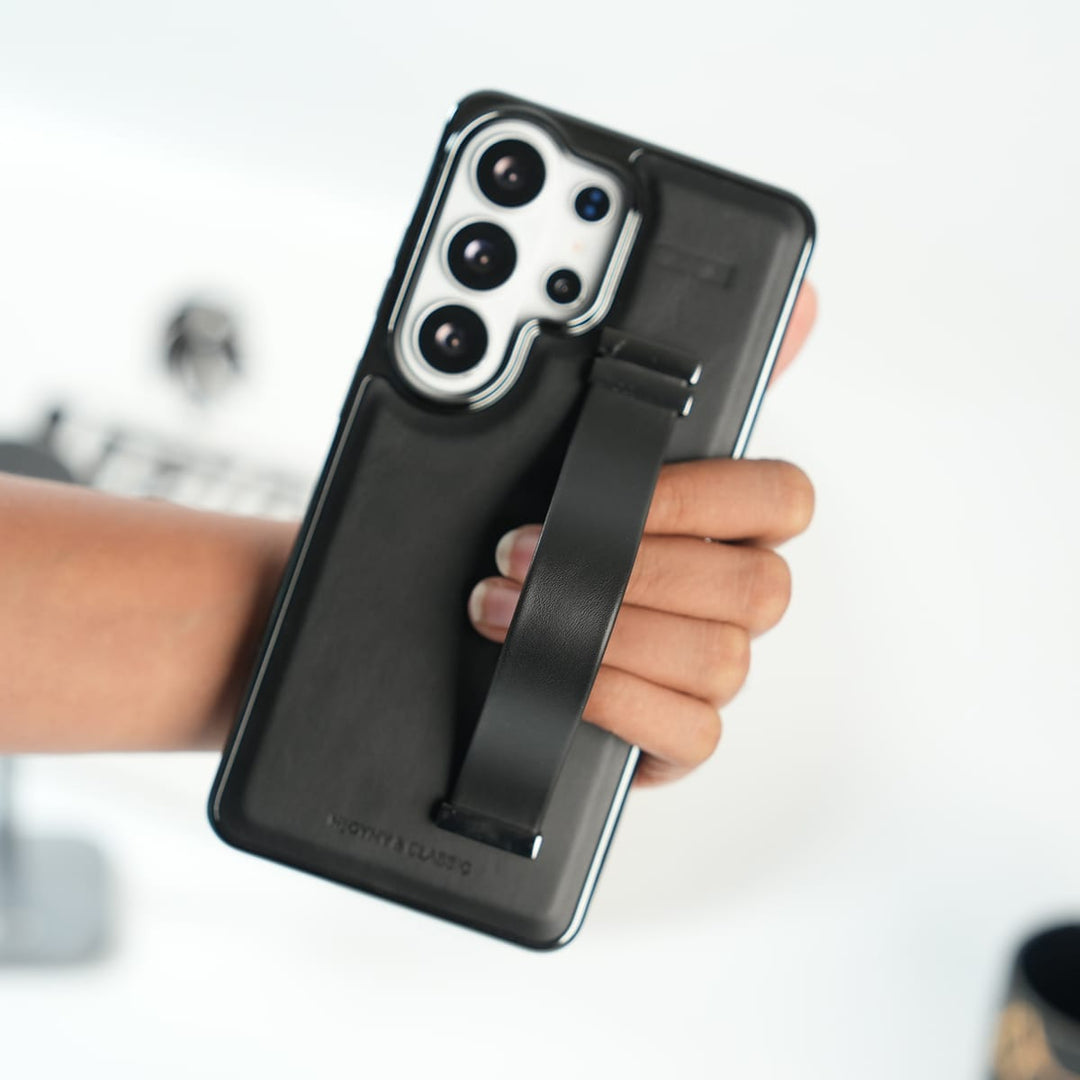FRATO Galaxy Ultra Series S26 Ultra / Black Galaxy Ultra Series PU Leather Strap Stand Case | Premium Grip Cover