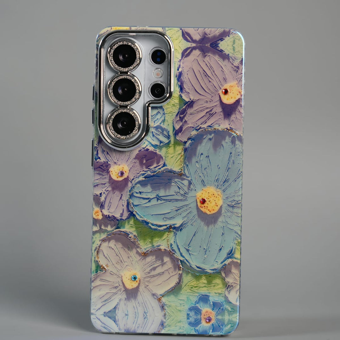FRATO Galaxy Ultra Series S26 Ultra / Green Galaxy Ultra Series Luxury 3D Oil Painting Floral Design Glitter Lens Protection Stand Cover
