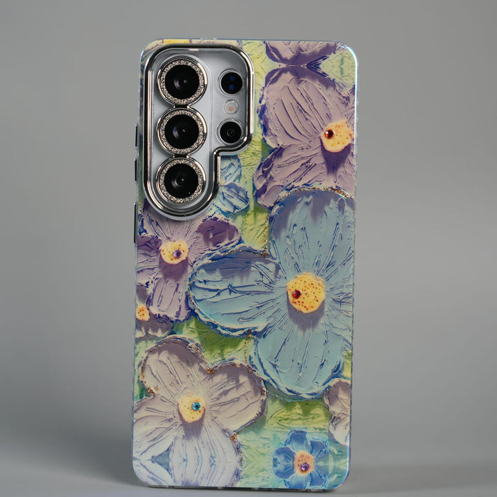 FRATO Galaxy Ultra Series S26 Ultra / Green Galaxy Ultra Series Luxury 3D Oil Painting Floral Design Glitter Lens Protection Stand Cover