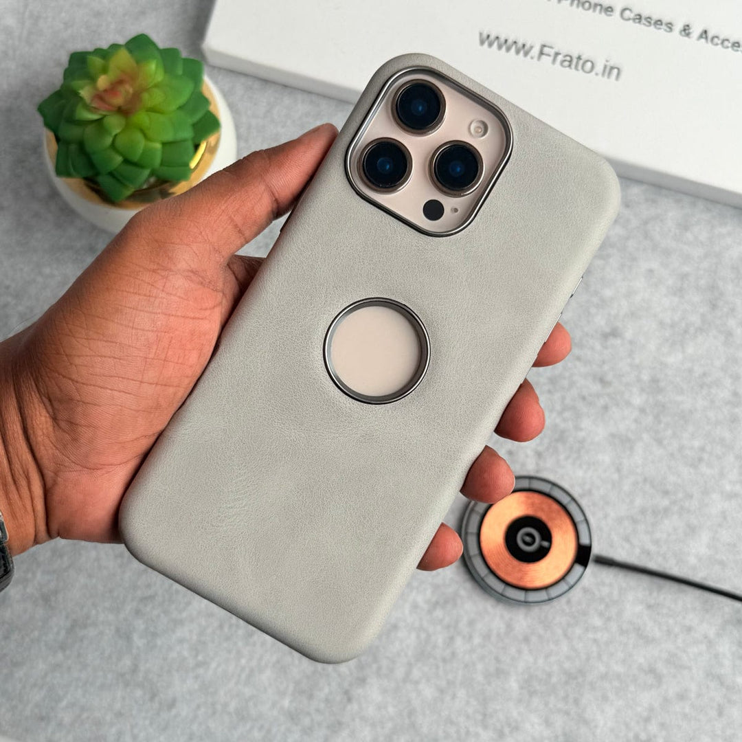 FRATO iPhone 15 Series iPhone 15 Pro Max / Gray iPhone 15 Series Textured PU Leather Logo Cut MagSafe Case Cover