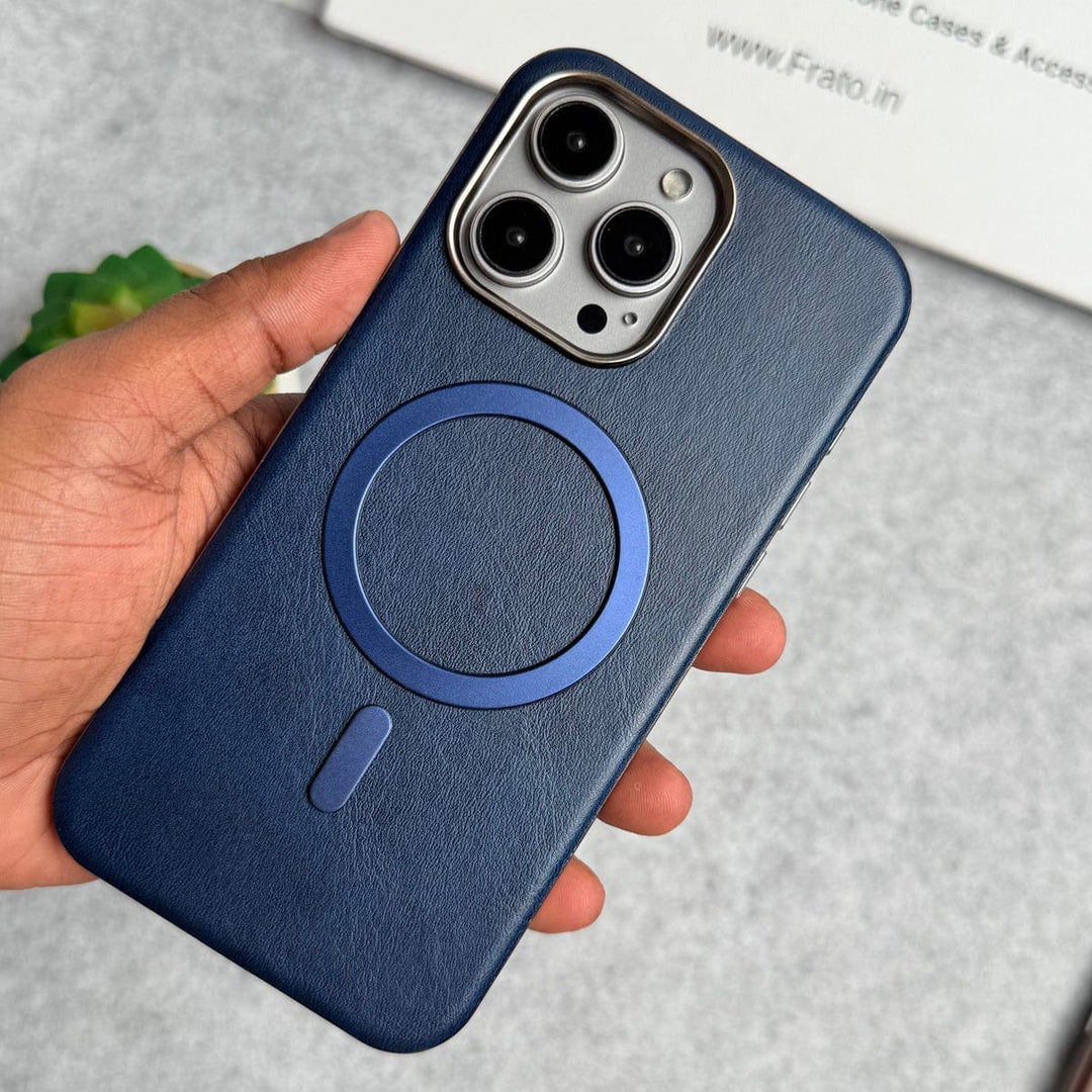 FRATO iPhone 15 Series iPhone 15 Pro Max Metallic Textured Leather MagSafe Ring Case Cover