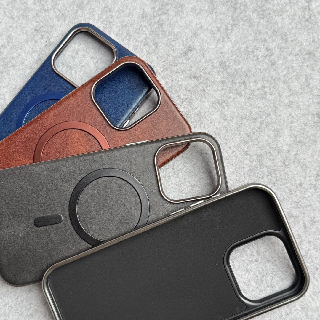 FRATO iPhone 15 Series iPhone 15 Pro Max Metallic Textured Leather MagSafe Ring Case Cover