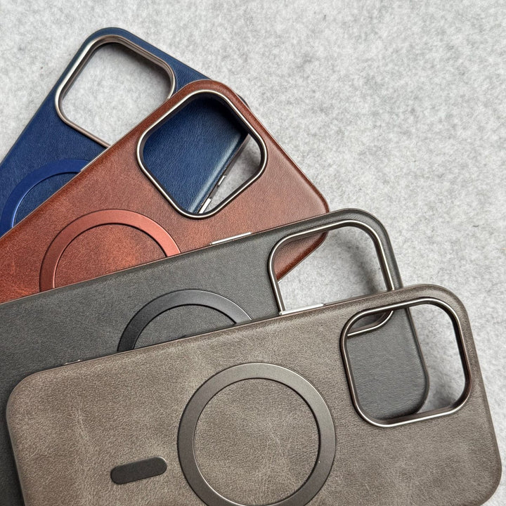 FRATO iPhone 15 Series iPhone 15 Pro Max Metallic Textured Leather MagSafe Ring Case Cover