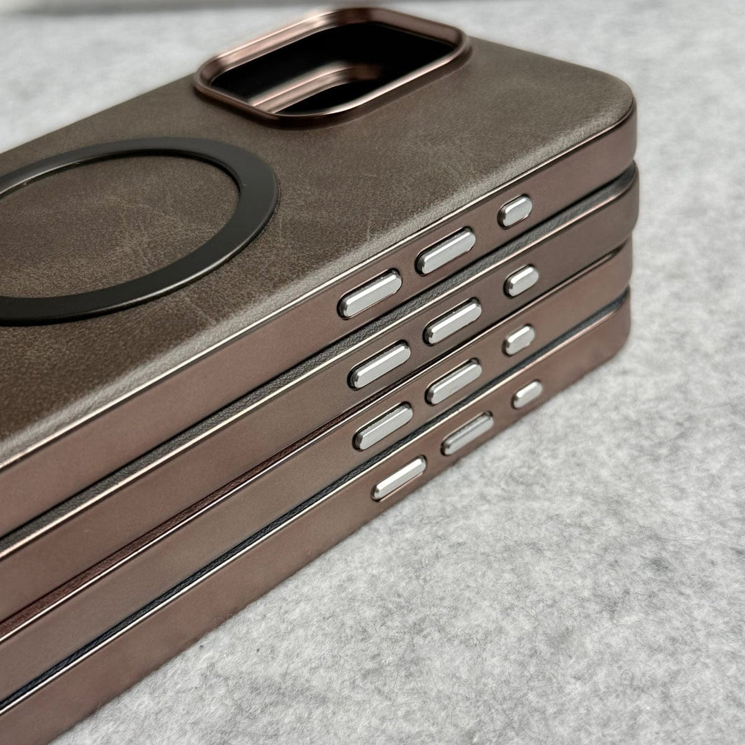 FRATO iPhone 15 Series iPhone 15 Pro Max Metallic Textured Leather MagSafe Ring Case Cover