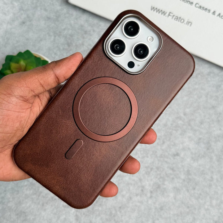 FRATO iPhone 15 Series iPhone 15 Pro Max Metallic Textured Leather MagSafe Ring Case Cover