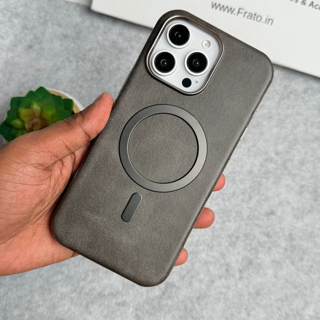 FRATO iPhone 15 Series iPhone 15 Pro Max Metallic Textured Leather MagSafe Ring Case Cover