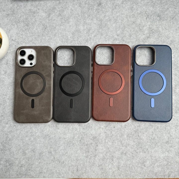 FRATO iPhone 15 Series iPhone 15 Pro Max Metallic Textured Leather MagSafe Ring Case Cover