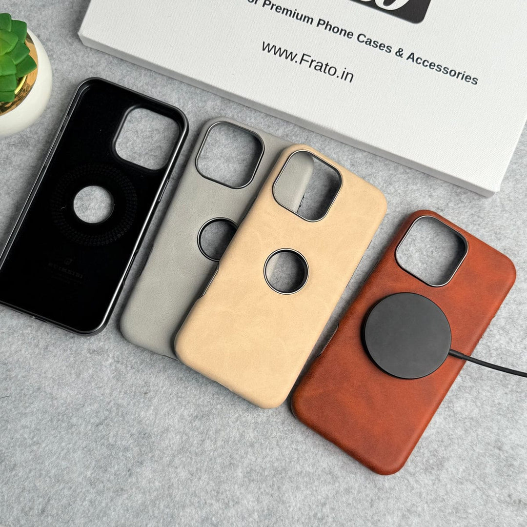 FRATO iPhone 15 Series iPhone 15 Series Textured PU Leather Logo Cut MagSafe Case Cover