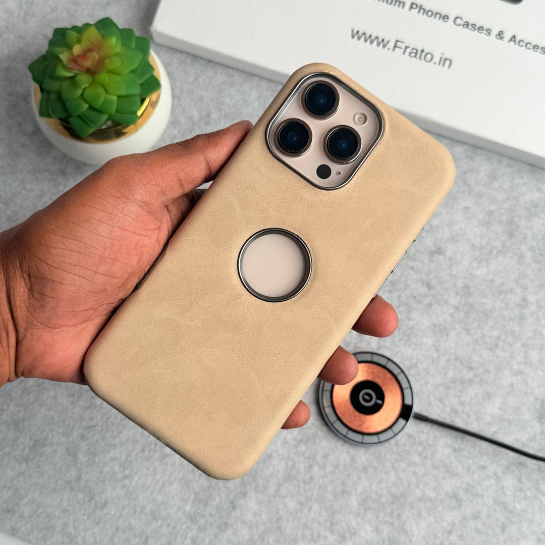 FRATO iPhone 15 Series iPhone 15 Series Textured PU Leather Logo Cut MagSafe Case Cover