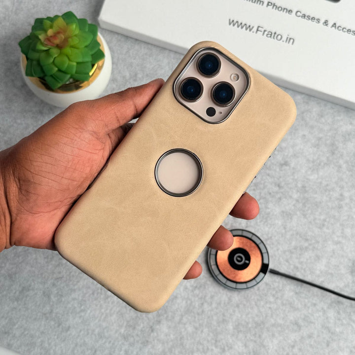 FRATO iPhone 15 Series iPhone 15 Series Textured PU Leather Logo Cut MagSafe Case Cover