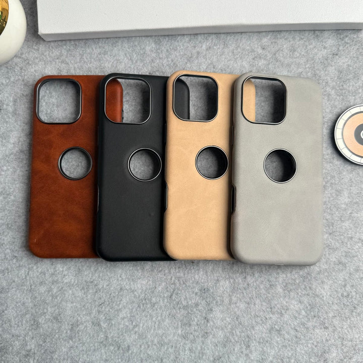 FRATO iPhone 15 Series iPhone 15 Series Textured PU Leather Logo Cut MagSafe Case Cover