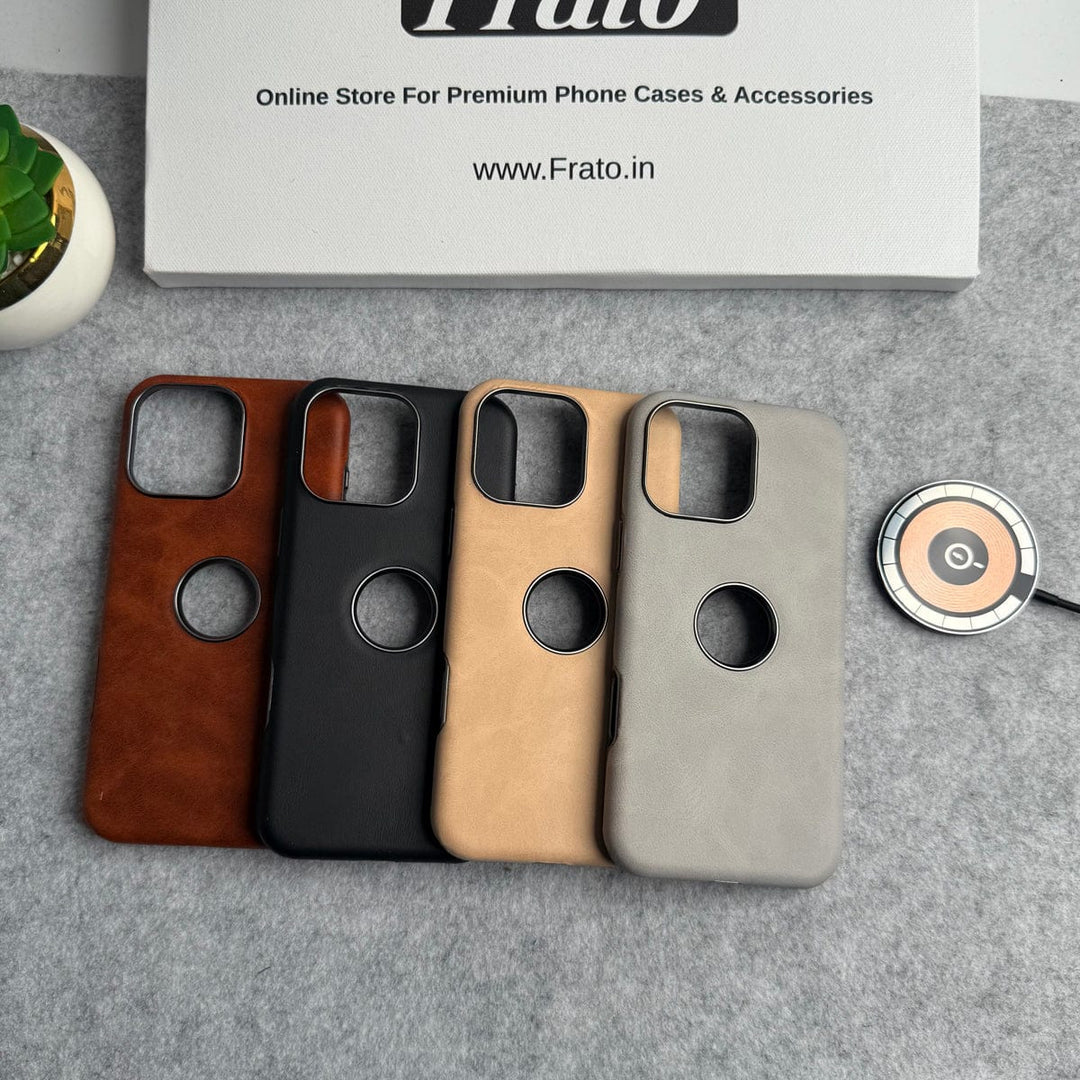 FRATO iPhone 15 Series iPhone 15 Series Textured PU Leather Logo Cut MagSafe Case Cover