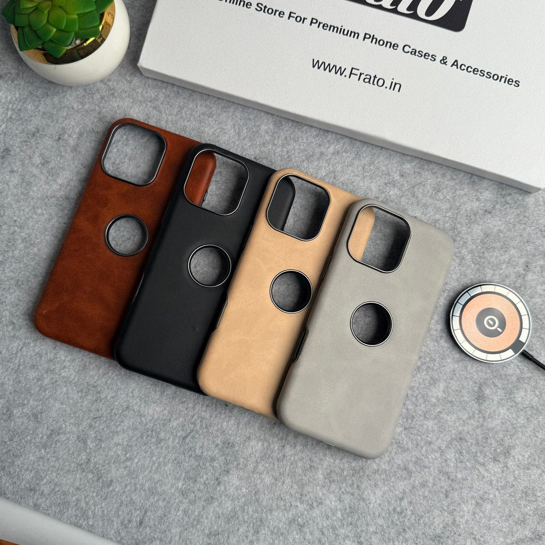 FRATO iPhone 15 Series iPhone 15 Series Textured PU Leather Logo Cut MagSafe Case Cover