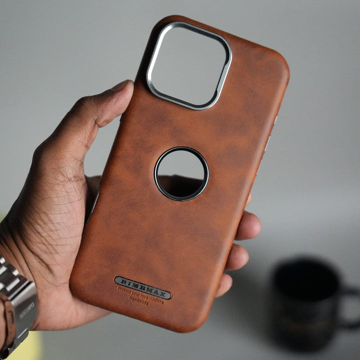 FRATO iPhone 16 Series 16 Plus / Brown iPhone 16 Series PU Leather Logo Cut MagSafe Case | Metal Camera Frame with Premium Finish