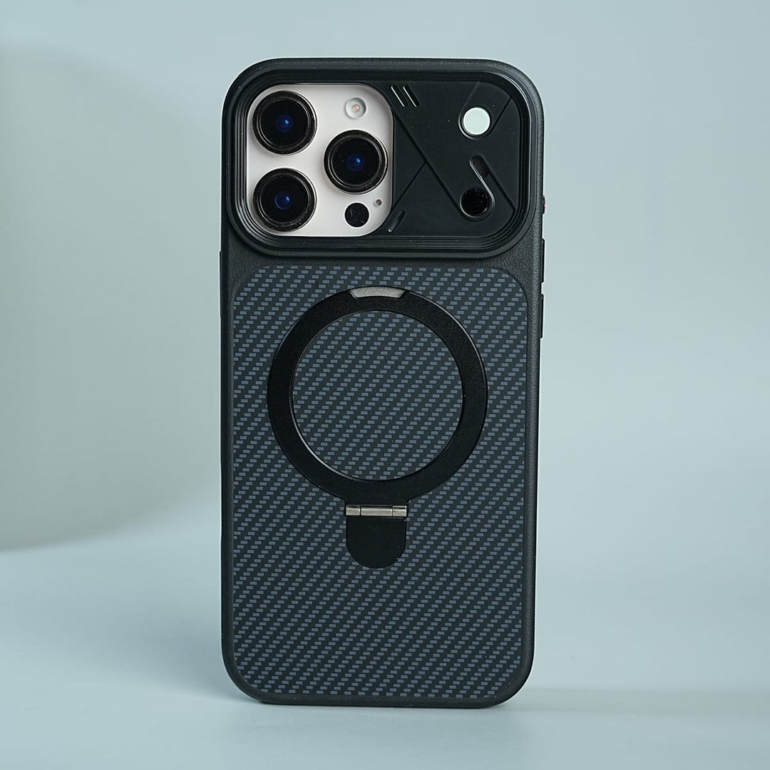FRATO iPhone 16 Series 17 Pro Max / Black iPhone 16 Series Carbon Fiber Texture Ring Stand Convertible Case