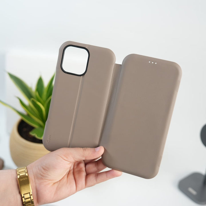 FRATO iPhone 16 Series Beige iPhone 16 Pro Max Premium Flip Leather Wallet Case with Wireless Charging Support