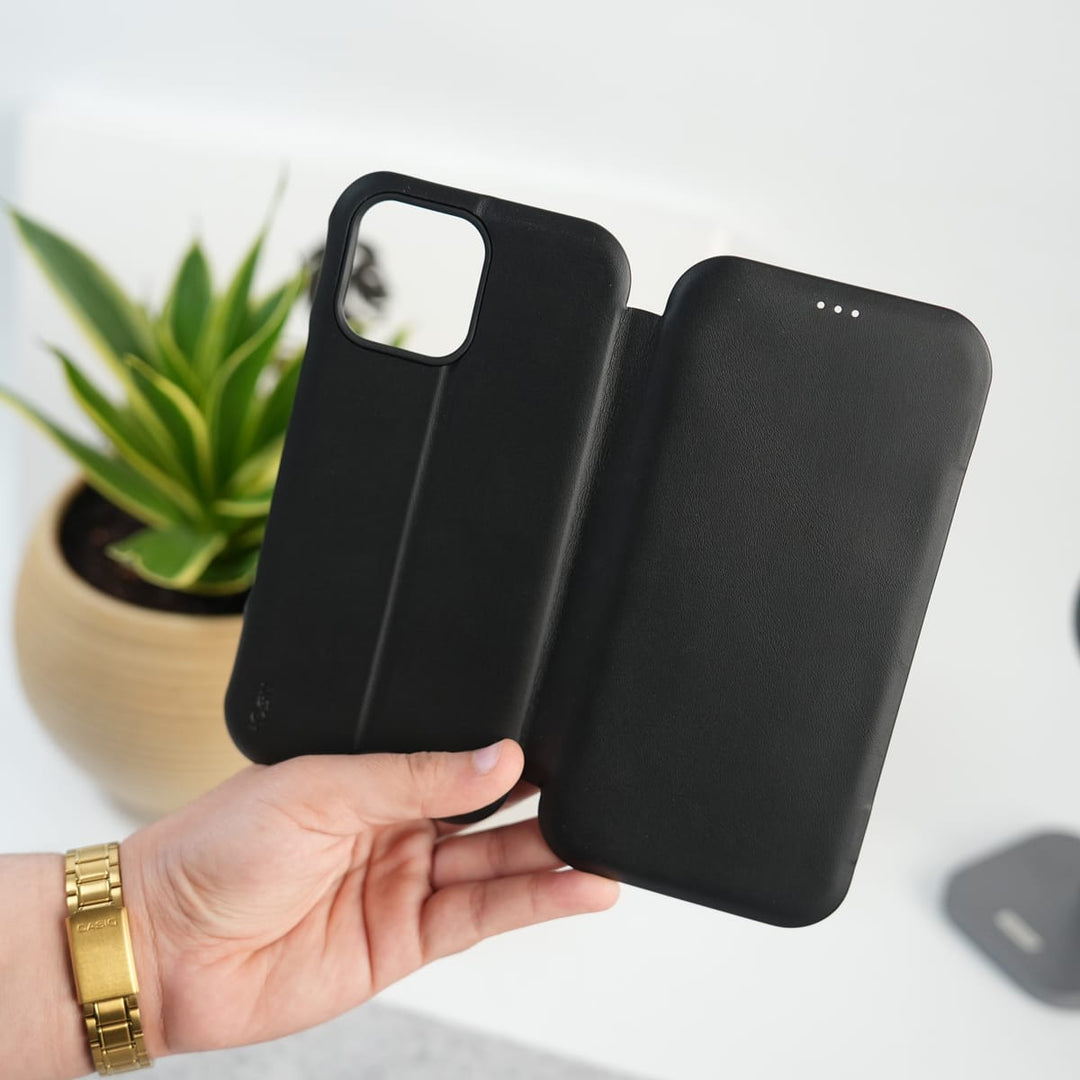 FRATO iPhone 16 Series Black iPhone 16 Pro Max Premium Flip Leather Wallet Case with Wireless Charging Support
