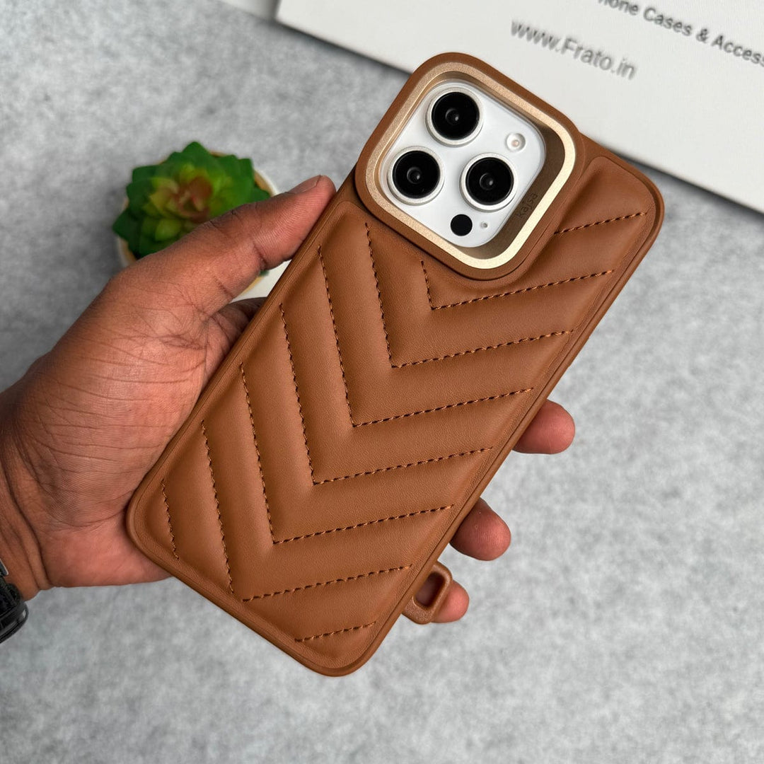 FRATO iPhone 16 Series Brown iPhone 16 Pro Max PUFF Leather Metallic Camera Frame Case Cover