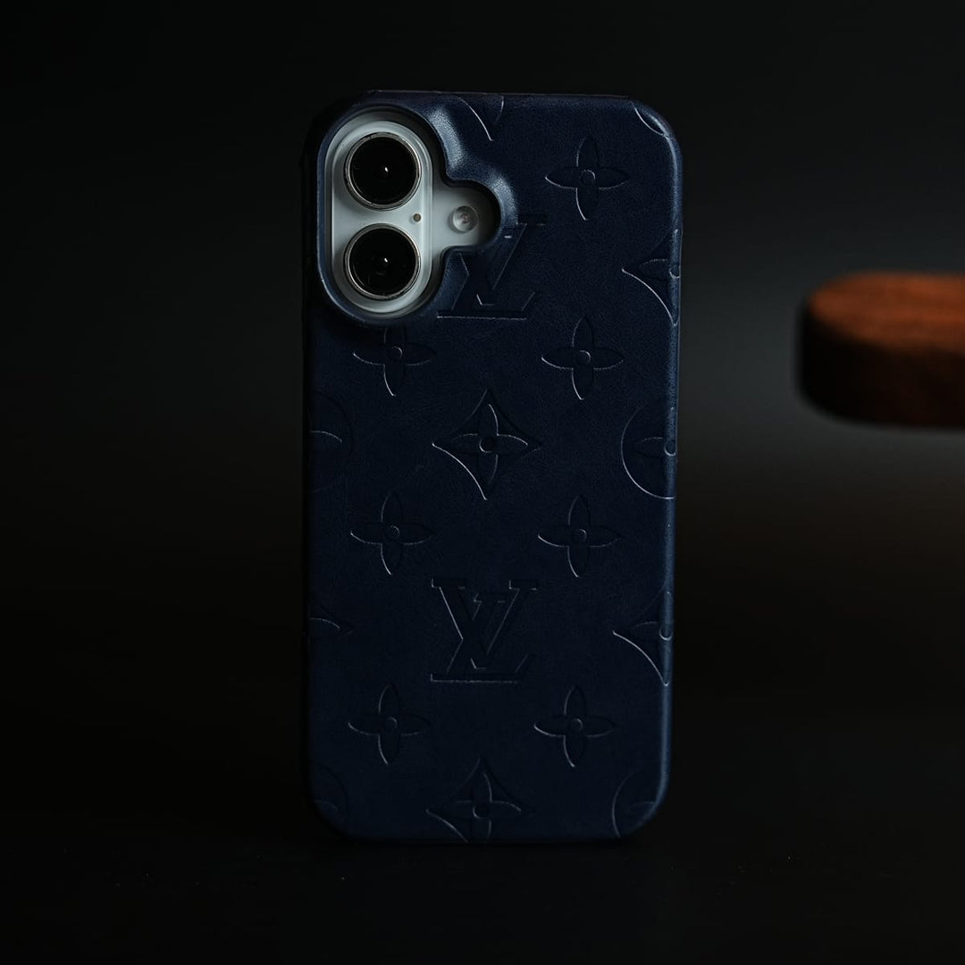 FRATO iPhone 16 Series Dark Blue Luxury PU Leather Case for iPhone 16 | Fashion Brand Cover