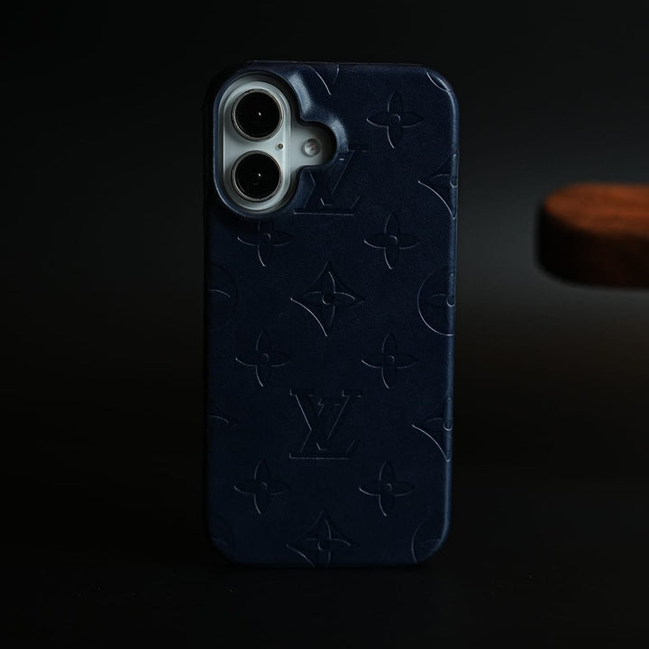 FRATO iPhone 16 Series Dark Blue Luxury PU Leather Case for iPhone 16 | Fashion Brand Cover