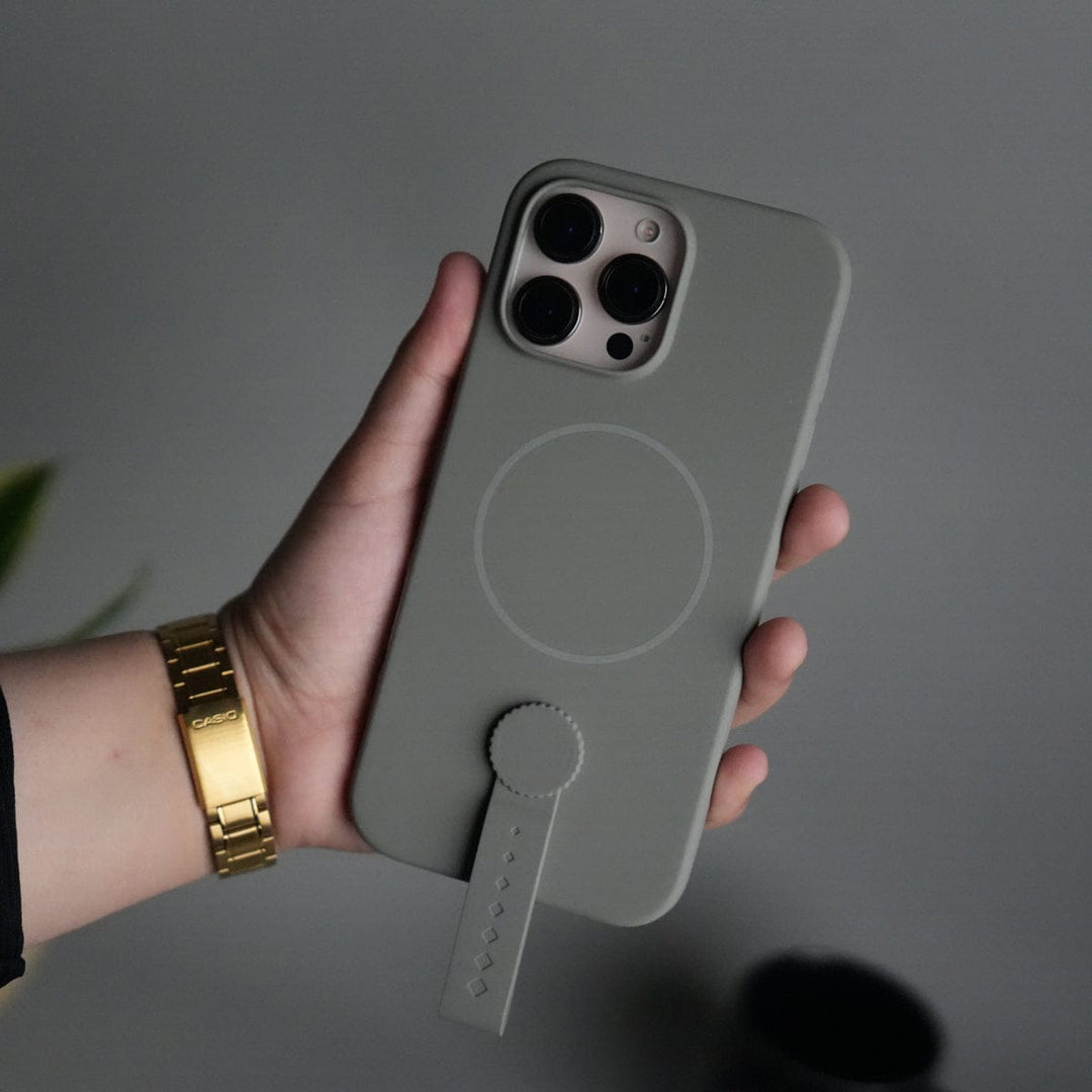 FRATO iPhone 16 Series Gray iPhone 16 Pro Max Silicone Case | Magnetic Ring | Silicone Rotating Grip Strap Cover