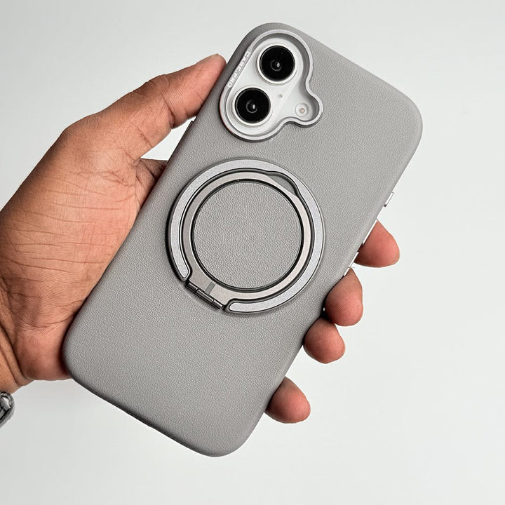 FRATO iPhone 16 Series iPhone 16 Plus / Titanium Gray iPhone 16 Series 360 angle Rotating Stand PU Leather Phone Case