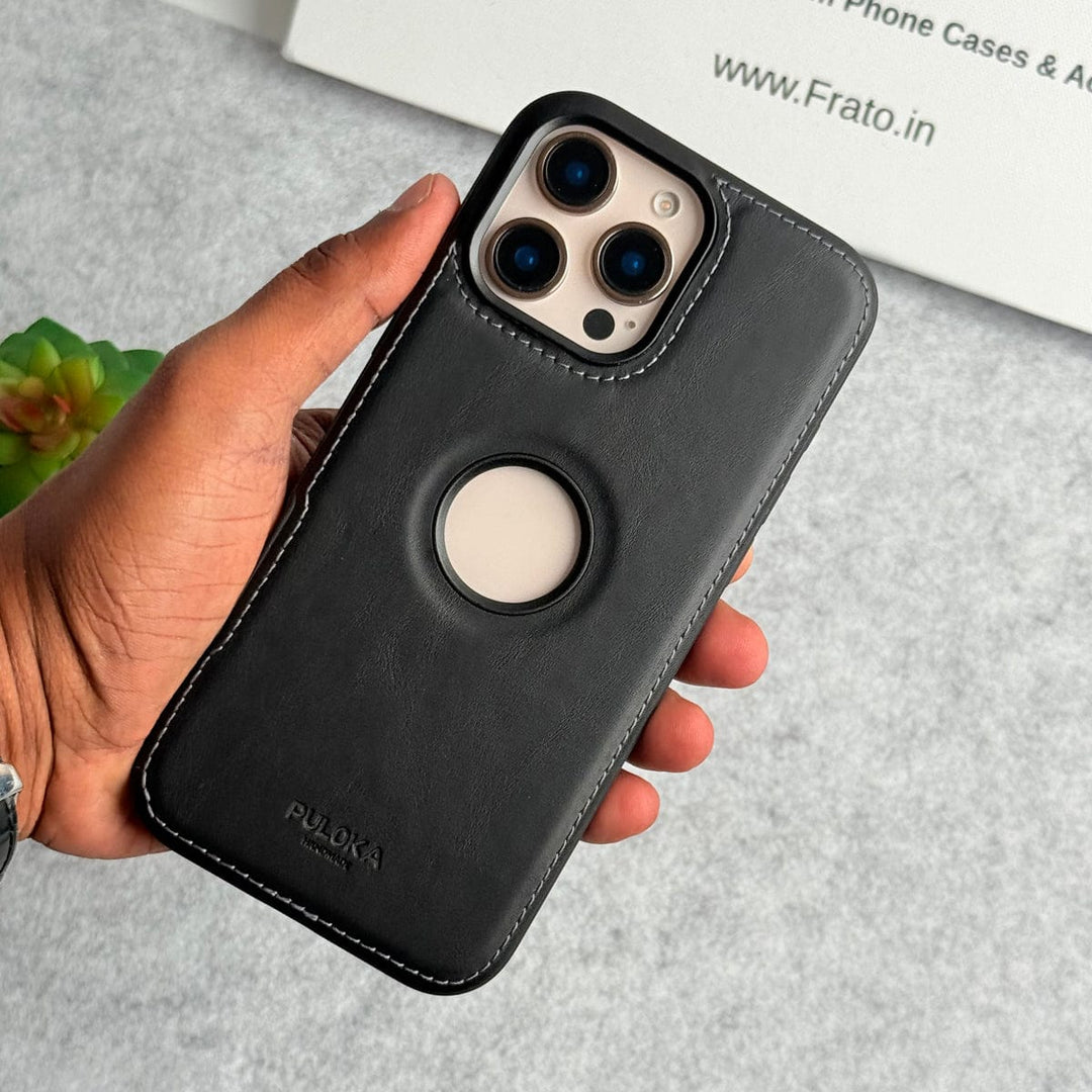 FRATO iPhone 16 Series iPhone 16 Pro Max / Black iPhone 16 Series Luxury Logo Cut Side Stitch PU leather Case Cover