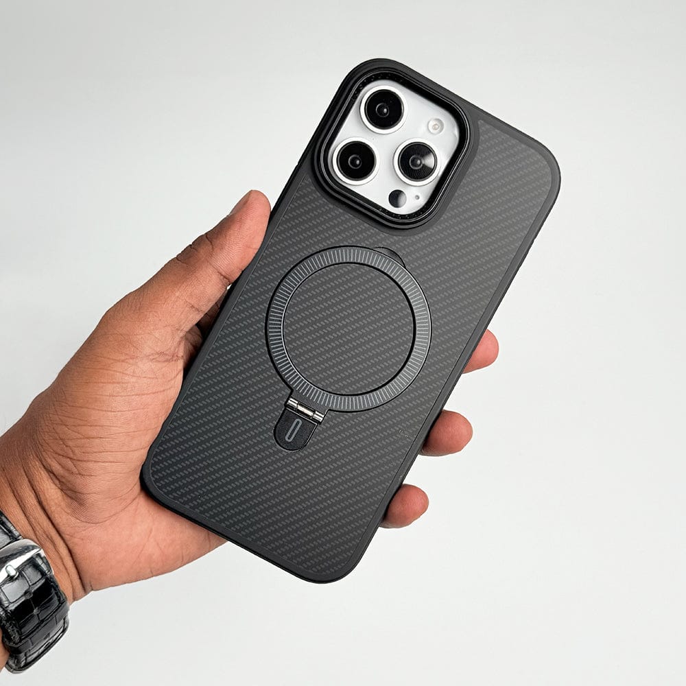 FRATO iPhone 16 Series iPhone 16 Pro Max / Black iPhone 16 Series Metal Stand Carbon Fiber Design Cover