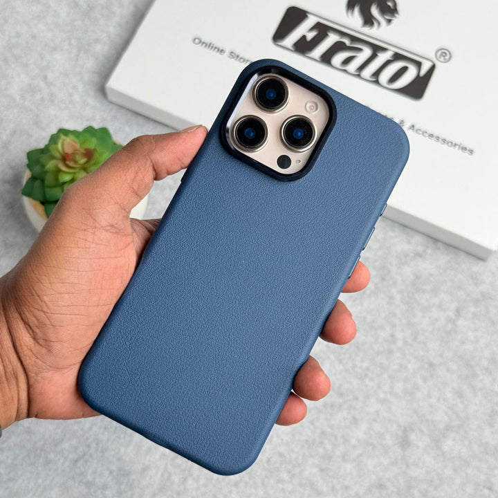 FRATO iPhone 16 Series iPhone 16 Pro Max / Blue iPhone 16 Series Premium Leather Texture Metal Camera Bump MagSafe Cover