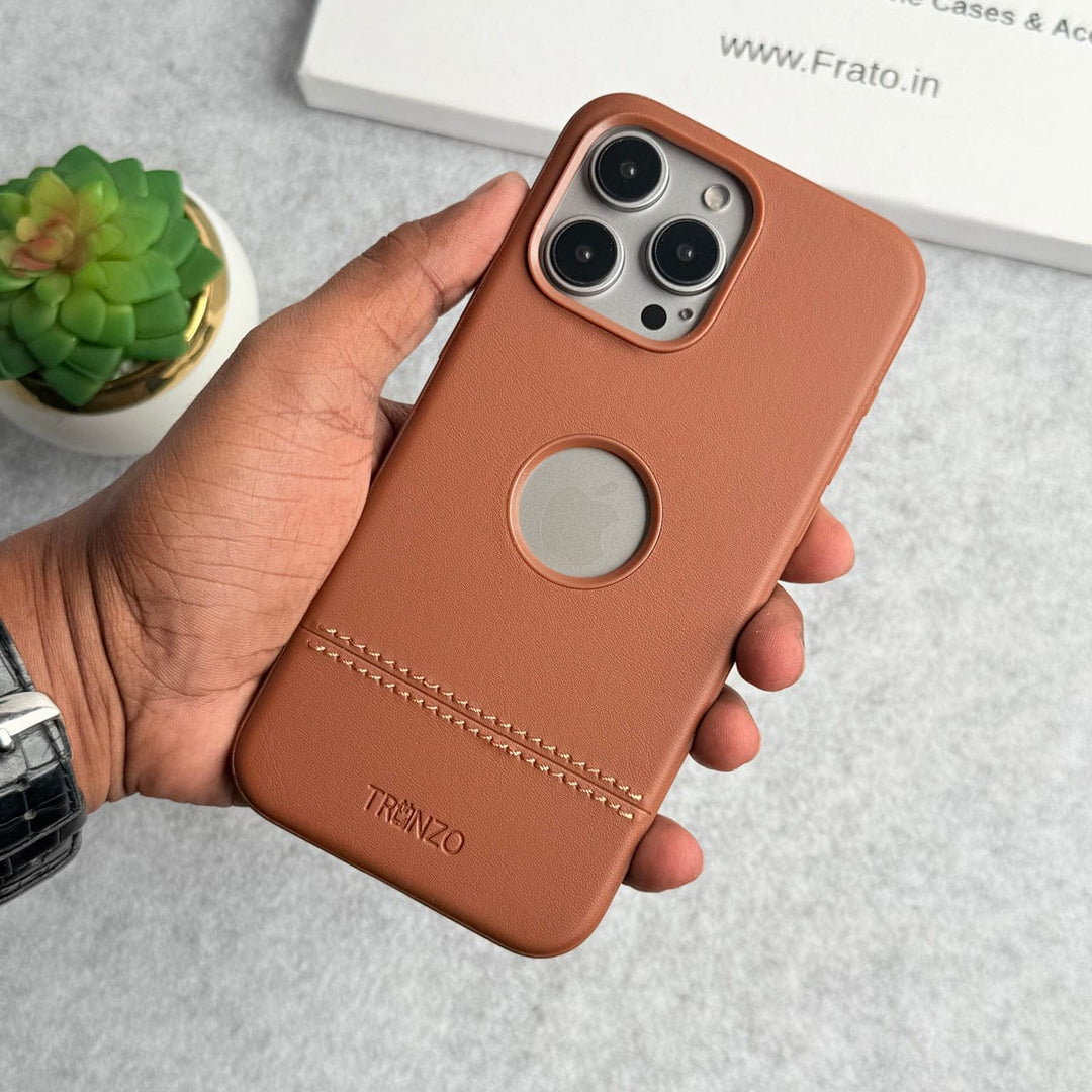 FRATO iPhone 16 Series iPhone 16 Pro Max / Brown iPhone 16 Series Bottom Stitch PU Leather Case Cover