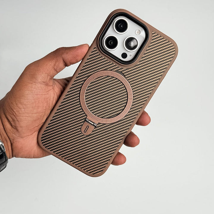 FRATO iPhone 16 Series iPhone 16 Pro Max / Coper Brown iPhone 16 Series Metal Stand Carbon Fiber Design Cover