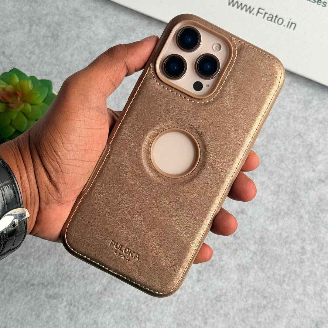 FRATO iPhone 16 Series iPhone 16 Pro Max / Desert Golden iPhone 16 Series Luxury Logo Cut Side Stitch PU leather Case Cover
