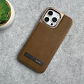 iPhone 16 Series Leather Mate Chrome Plated Kick Stand Case Cover