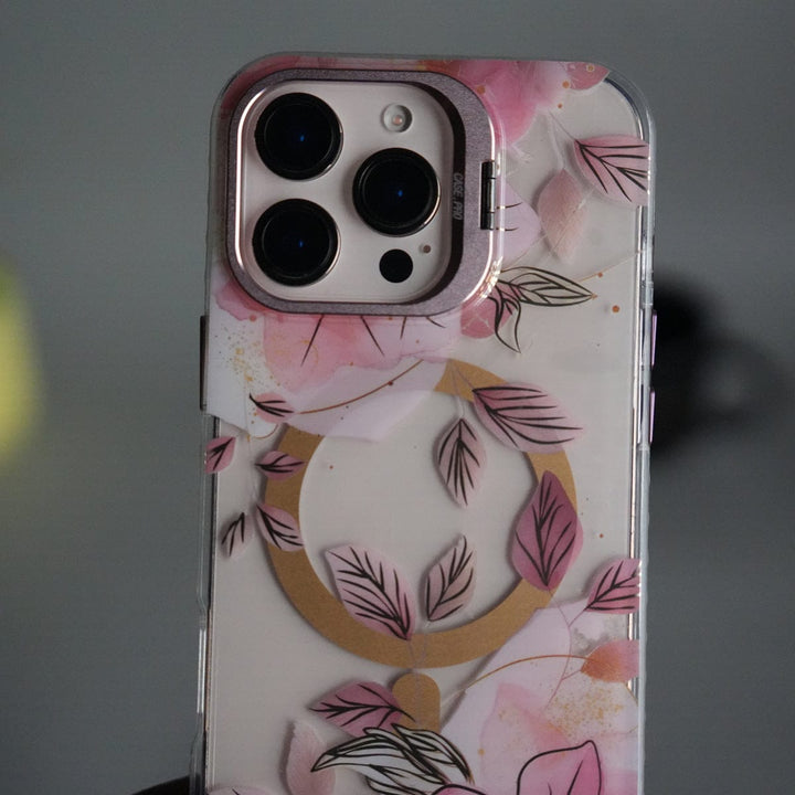 FRATO iPhone 16 Series iPhone 16 Pro Max FloraCrystal Clear Floral Design Case with Color Metal Camera Stand Frame