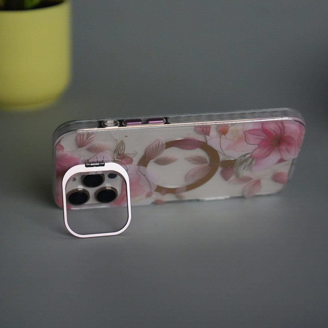 FRATO iPhone 16 Series iPhone 16 Pro Max FloraCrystal Clear Floral Design Case with Color Metal Camera Stand Frame