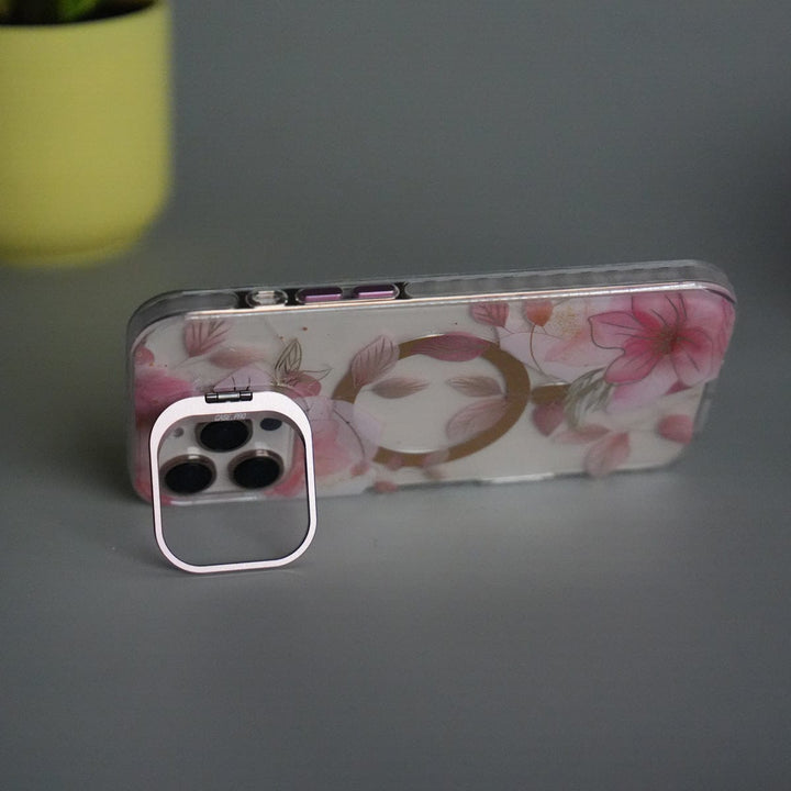 FRATO iPhone 16 Series iPhone 16 Pro Max FloraCrystal Clear Floral Design Case with Color Metal Camera Stand Frame