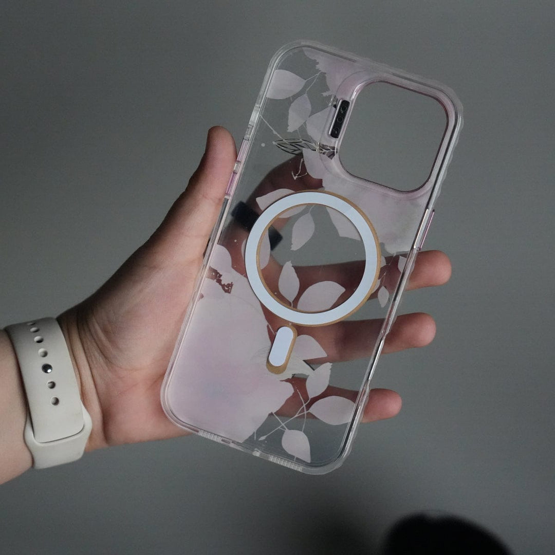 FRATO iPhone 16 Series iPhone 16 Pro Max FloraCrystal Clear Floral Design Case with Color Metal Camera Stand Frame