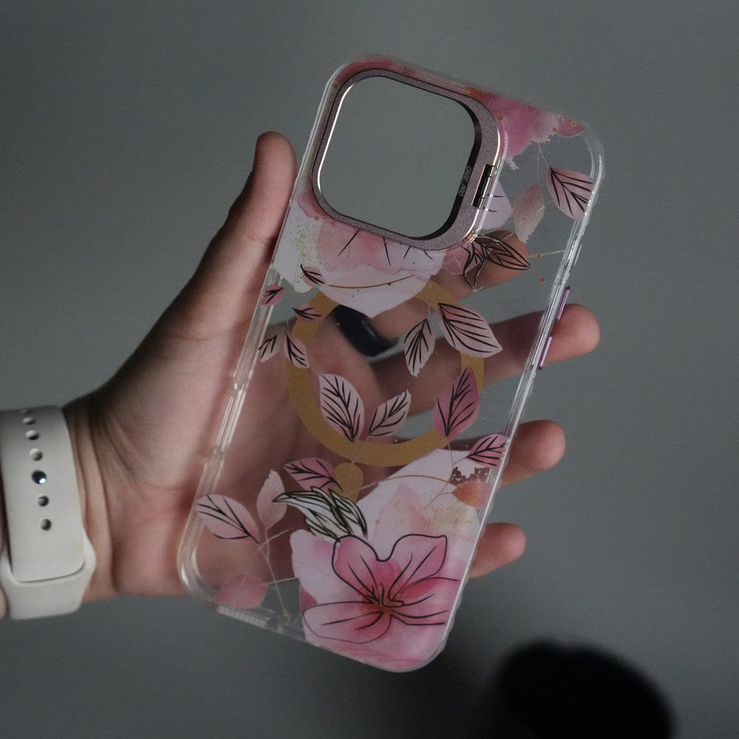 FRATO iPhone 16 Series iPhone 16 Pro Max FloraCrystal Clear Floral Design Case with Color Metal Camera Stand Frame