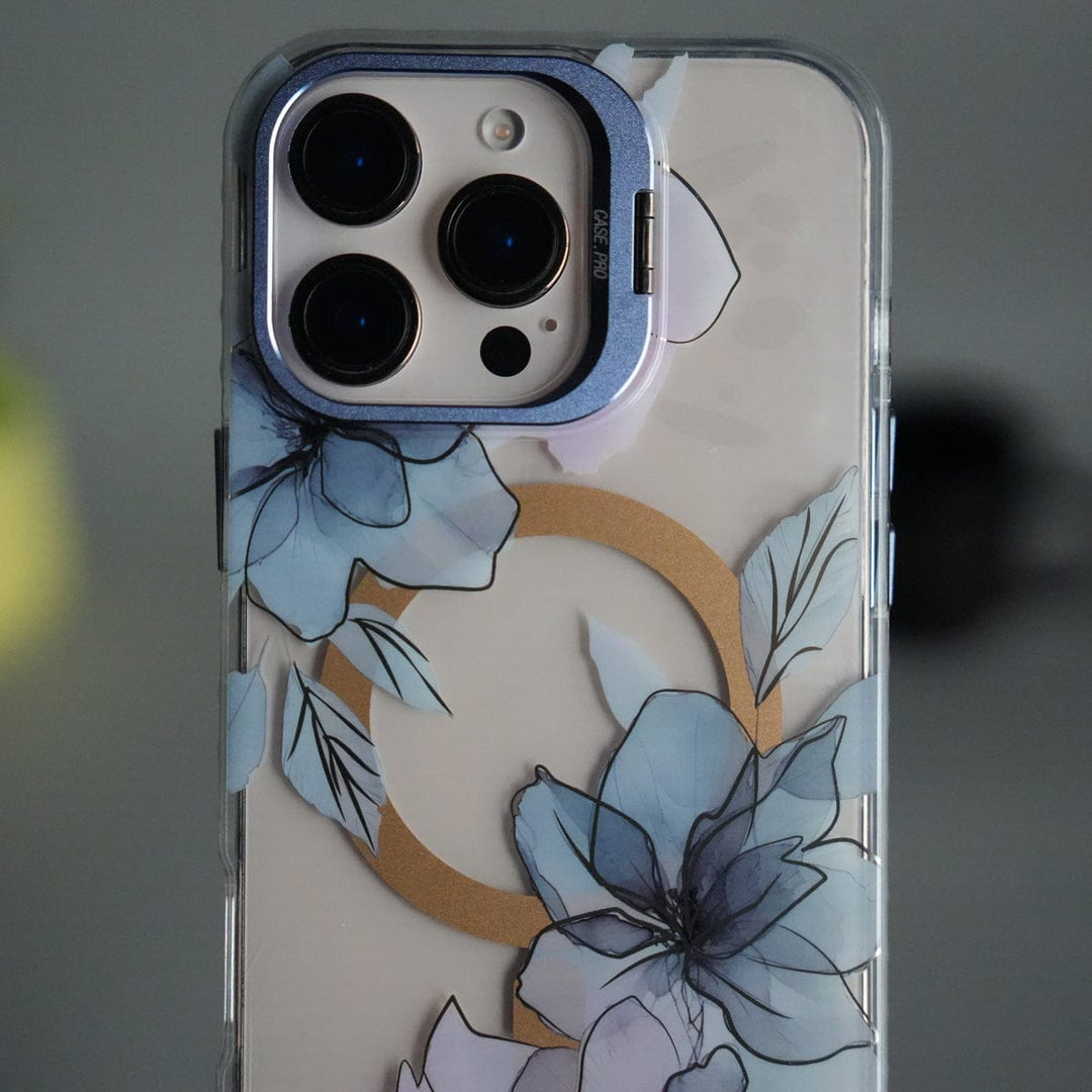 FRATO iPhone 16 Series iPhone 16 Pro Max FloraCrystal Clear Floral Design Case with Color Metal Camera Stand Frame