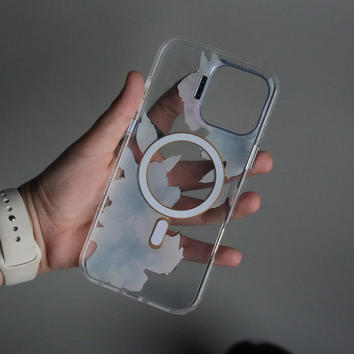 FRATO iPhone 16 Series iPhone 16 Pro Max FloraCrystal Clear Floral Design Case with Color Metal Camera Stand Frame
