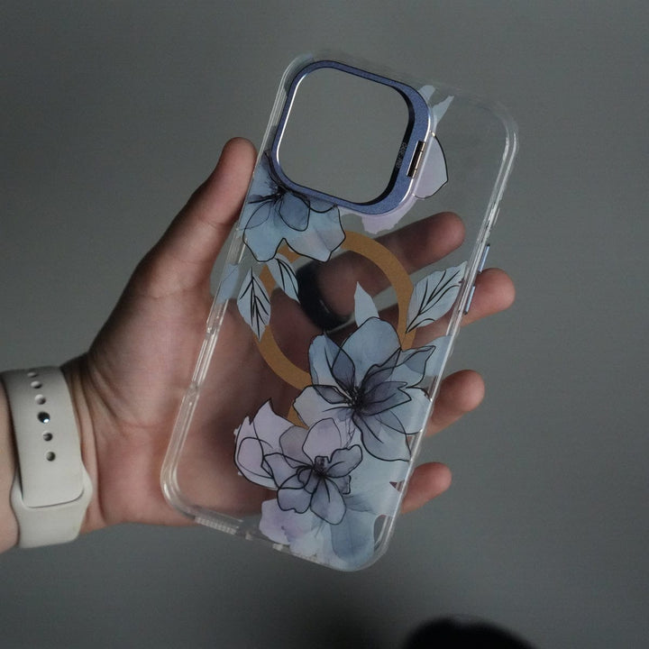 FRATO iPhone 16 Series iPhone 16 Pro Max FloraCrystal Clear Floral Design Case with Color Metal Camera Stand Frame