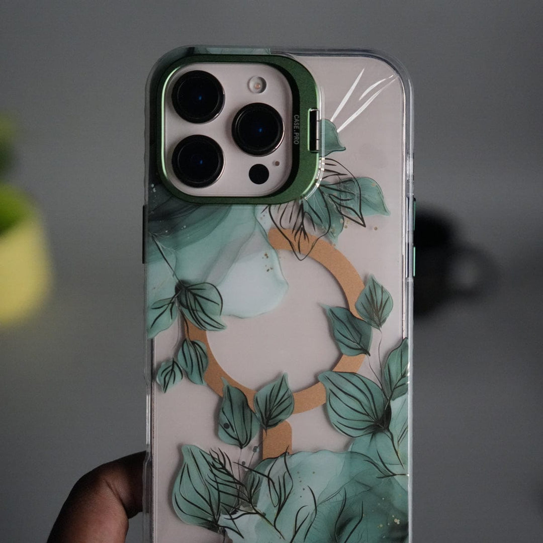 FRATO iPhone 16 Series iPhone 16 Pro Max FloraCrystal Clear Floral Design Case with Color Metal Camera Stand Frame