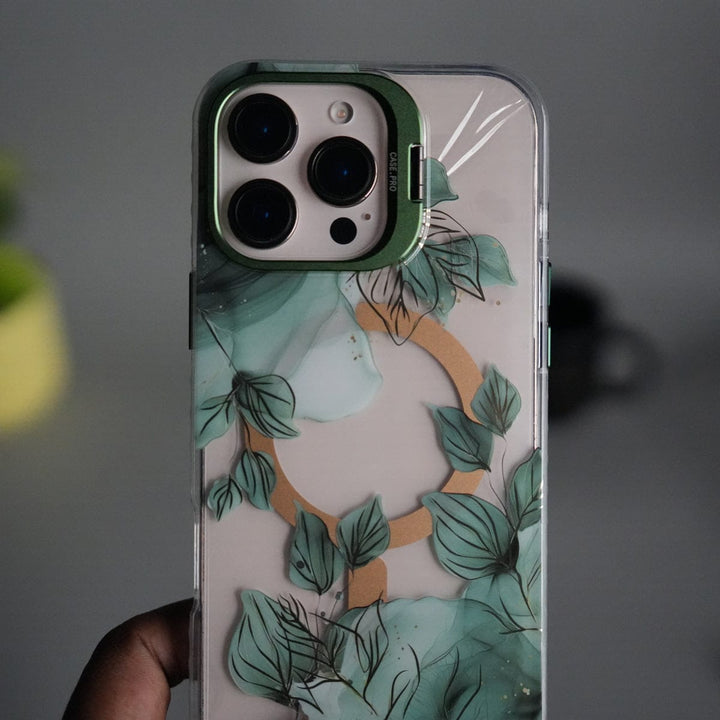 FRATO iPhone 16 Series iPhone 16 Pro Max FloraCrystal Clear Floral Design Case with Color Metal Camera Stand Frame