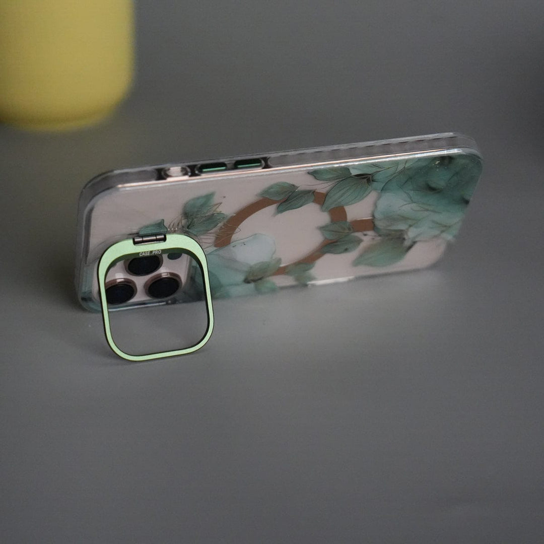 FRATO iPhone 16 Series iPhone 16 Pro Max FloraCrystal Clear Floral Design Case with Color Metal Camera Stand Frame