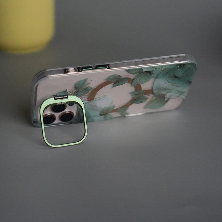 FRATO iPhone 16 Series iPhone 16 Pro Max FloraCrystal Clear Floral Design Case with Color Metal Camera Stand Frame