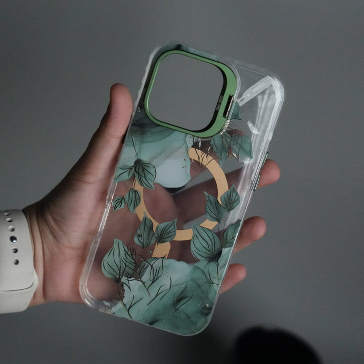 FRATO iPhone 16 Series iPhone 16 Pro Max FloraCrystal Clear Floral Design Case with Color Metal Camera Stand Frame