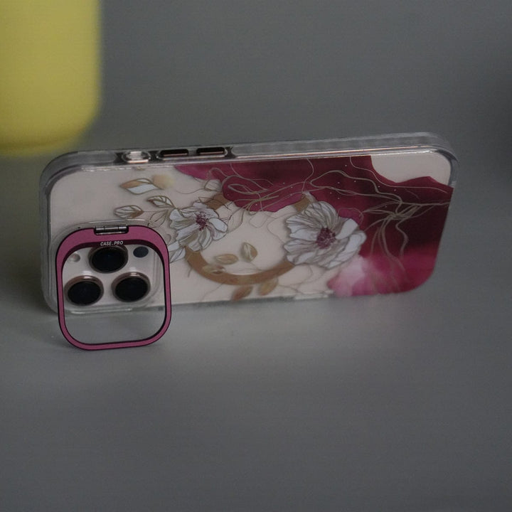 FRATO iPhone 16 Series iPhone 16 Pro Max FloraCrystal Clear Floral Design Case with Color Metal Camera Stand Frame
