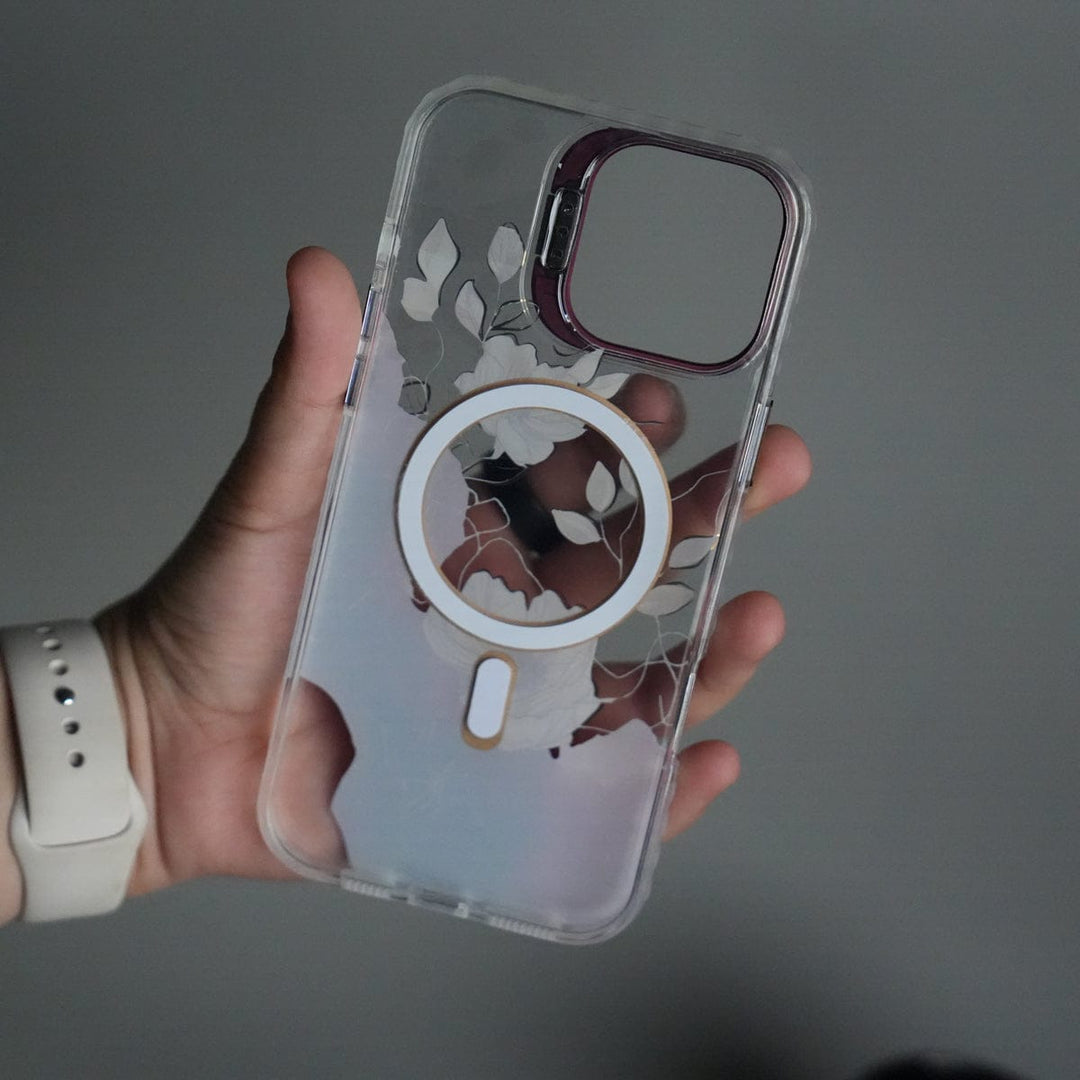 FRATO iPhone 16 Series iPhone 16 Pro Max FloraCrystal Clear Floral Design Case with Color Metal Camera Stand Frame